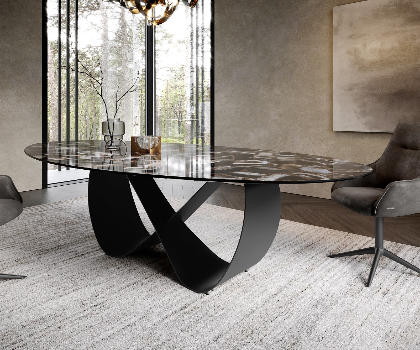 Table à manger Edge Oval 280x130 cm Céramique Iris FMG Agatablack Infinity Métal Noir 5