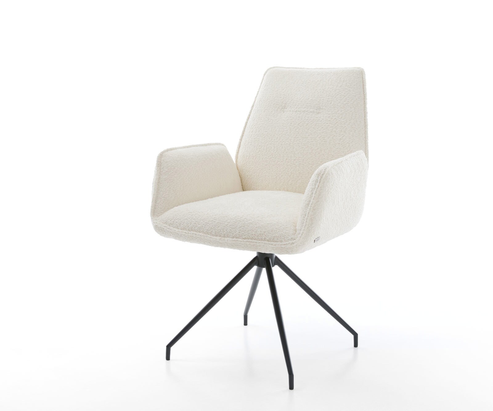 Chaise-de-salle-à-manger Zoa-Flex bouclé blanc pied croisé conique noir ressorts ensachés