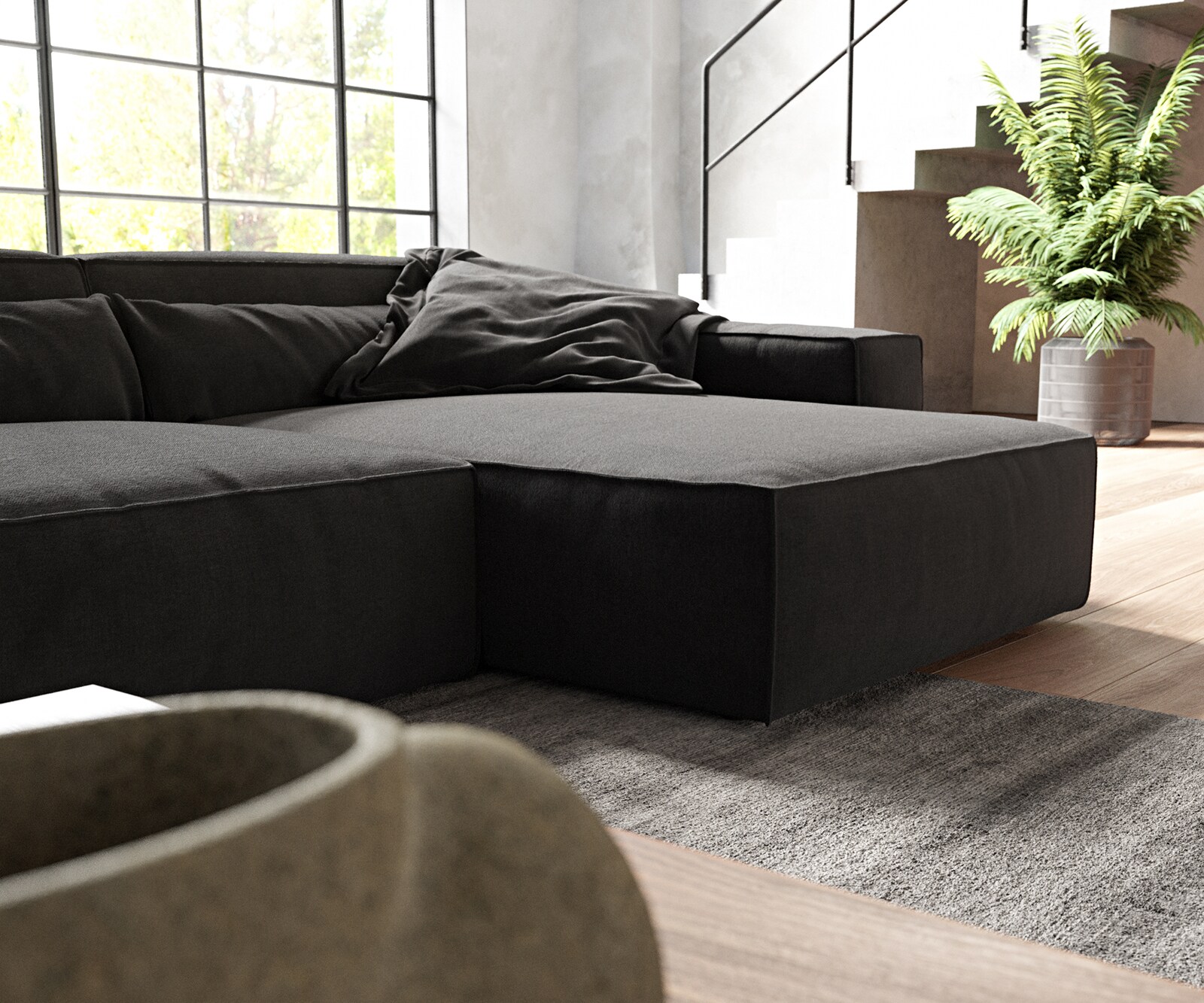 Canapé d'angle Sirpio XL 370x170 cm Microfibre Noir Recamiere variable 5