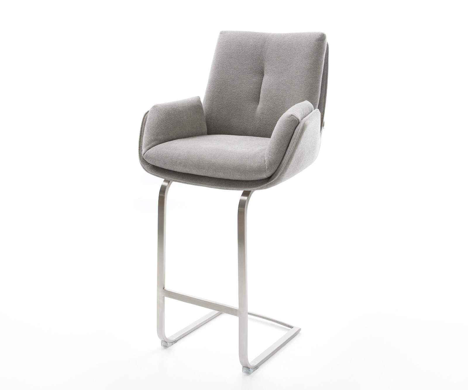 Chaise-de-bar Clea-Flex Structure en tissu Soft Grey Piètement luge Plat Acier inoxydable 1