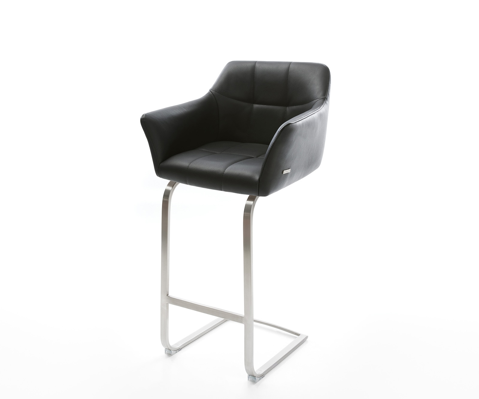 Chaise-de-bar Yulo-Flex cuir véritable noir chaise cantilever acier plat inoxydable Chaise-de-bar Yulo-Flex cuir véritable noir chaise cantilever acier plat inoxydable