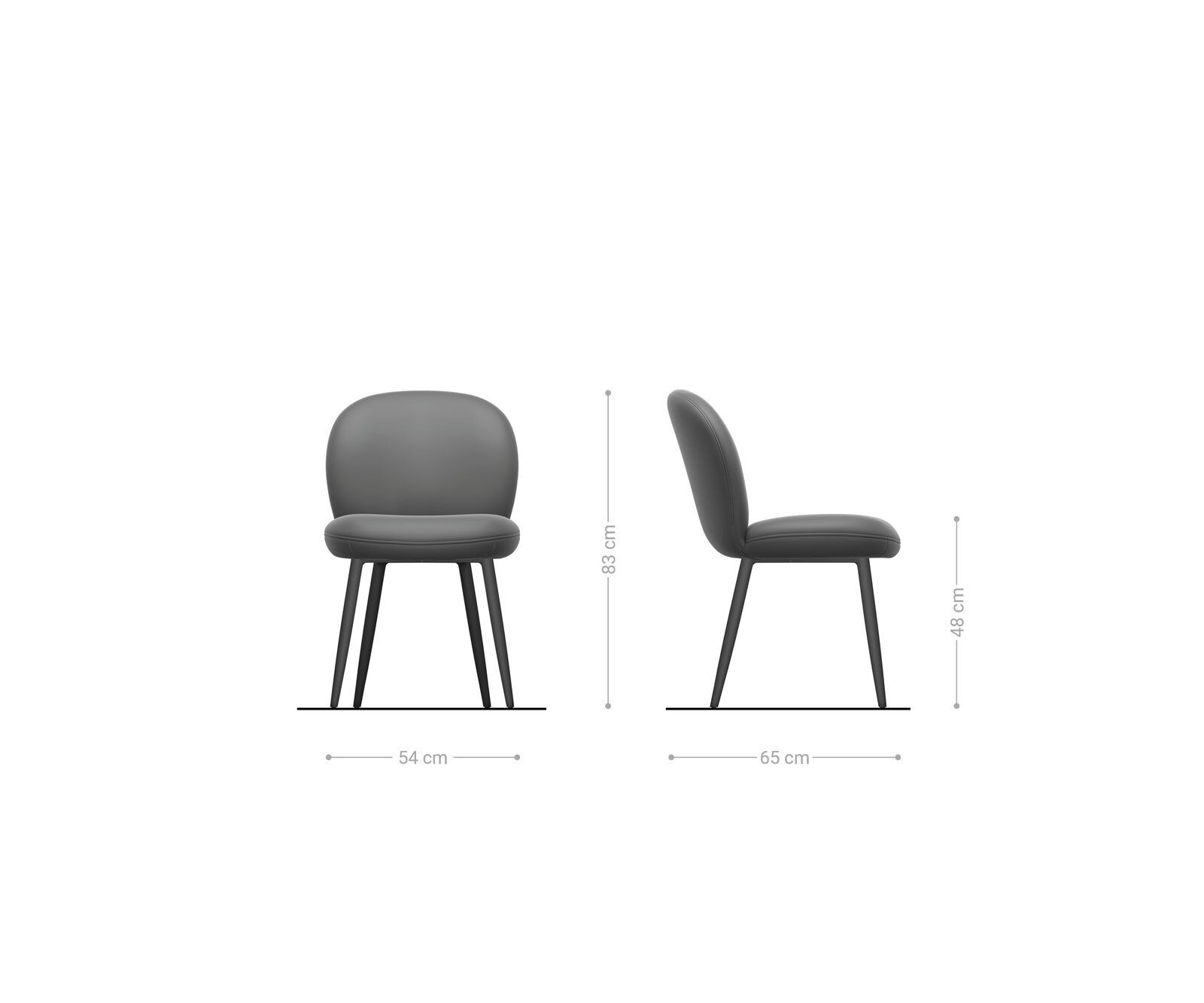 Chaise-de-salle-à-manger Nube-Flex cuir de vache couleur boue 4 pieds coniques acier inoxydable brossé ressorts ensachés 6