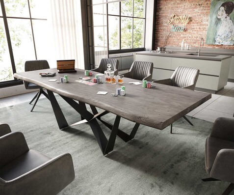Table à manger Edge 260x100 XL acacia platine Spider acier plat noir Live-Edge