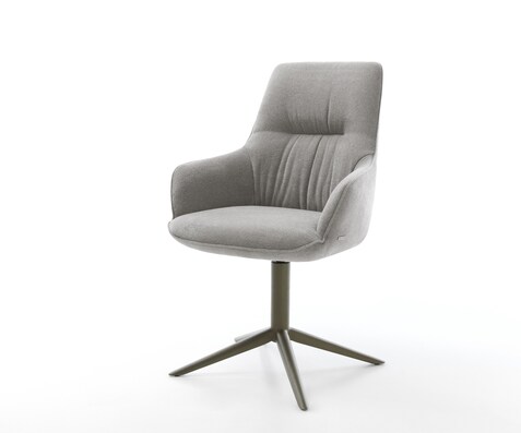 Chaise-pivotante Zelia-Flex avec accoudoirs tissu structuré doux gris pied de chaise 4 branches aspect titane pivotement sur 360° fonction bascule ressorts ensachés