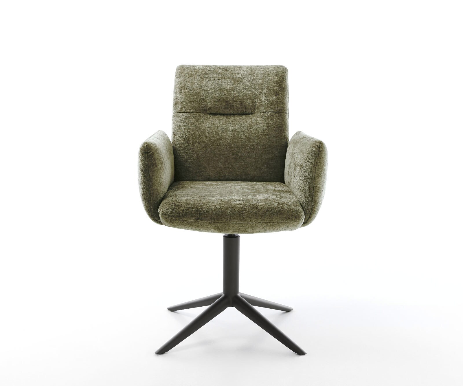 Chaise-pivotante Jova-Flex avec accoudoirs chenille olive pied de chaise 4 branches noir pivotement sur 360° fonction bascule ressorts ensachés 1