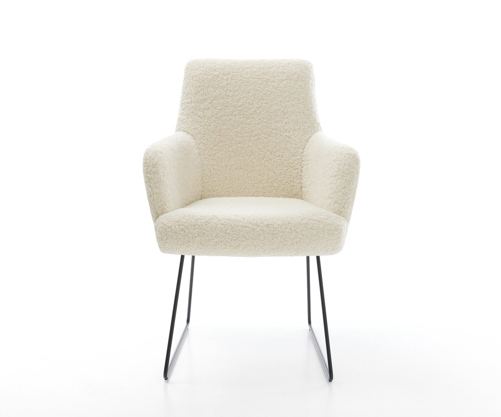 Chaise-de-salle-à-manger Heira-Flex avec accoudoirs tissu teddy beige pied trapèze noir resorts ensachés 2