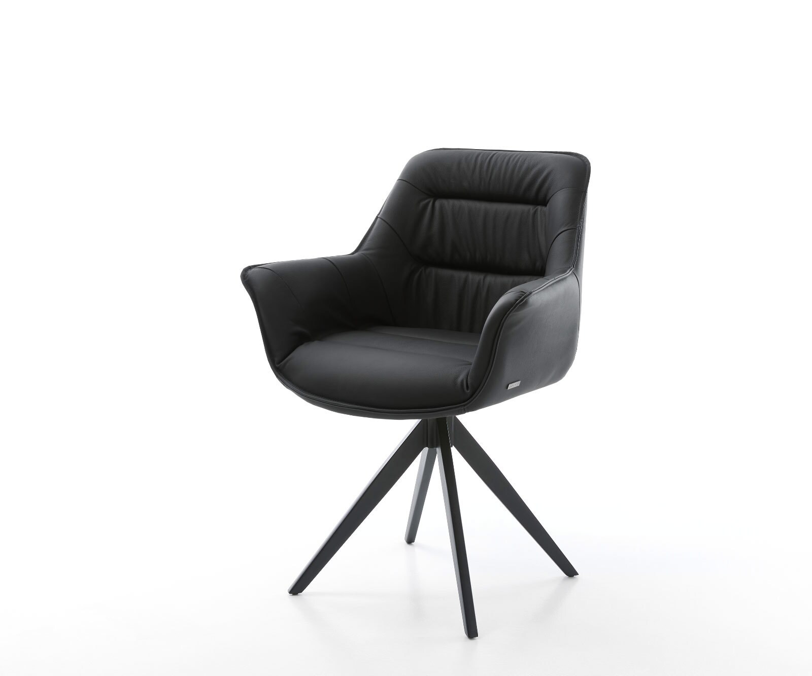 Chaise-de-salle-à-manger Kaira-Flex cuir de vache noir pied croisé angulaire noir