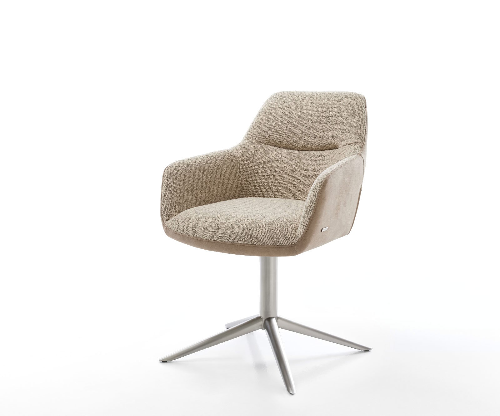 Chaise-pivotante Pejo-Flex tissu mixte couleur boue pied de chaise 4 branches acier inoxydable brossé pivotement sur 360° fonction bascule ressorts ensachés 1
