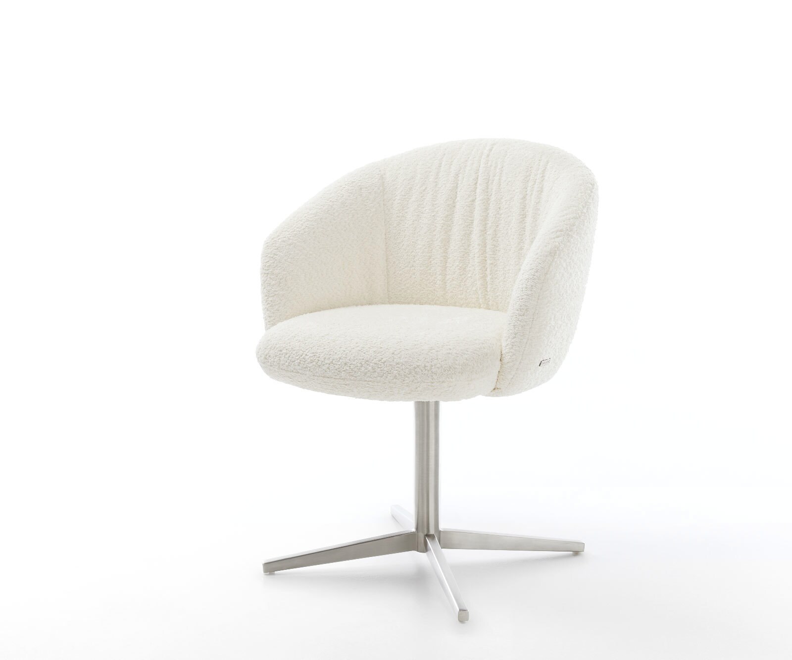 Chaise-pivotante Caja-Flex avec accoudoirs bouclé blanc pied de chaise 4 branches acier inoxydable brossé pivotement sur 360° ressorts ensachés 1