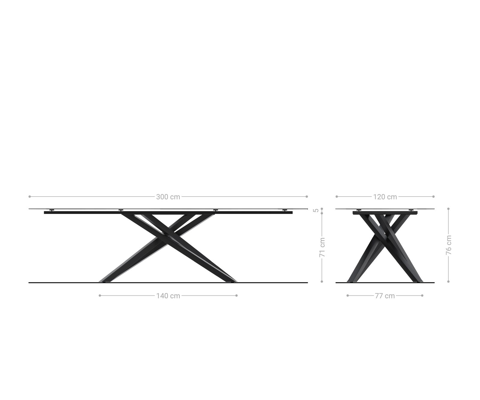 Table à manger Edge Boot 300x120 cm Céramique Laminam® Sabbia Eichefarbig piètement en croix Rectangle Acier inoxydable Graphite 7