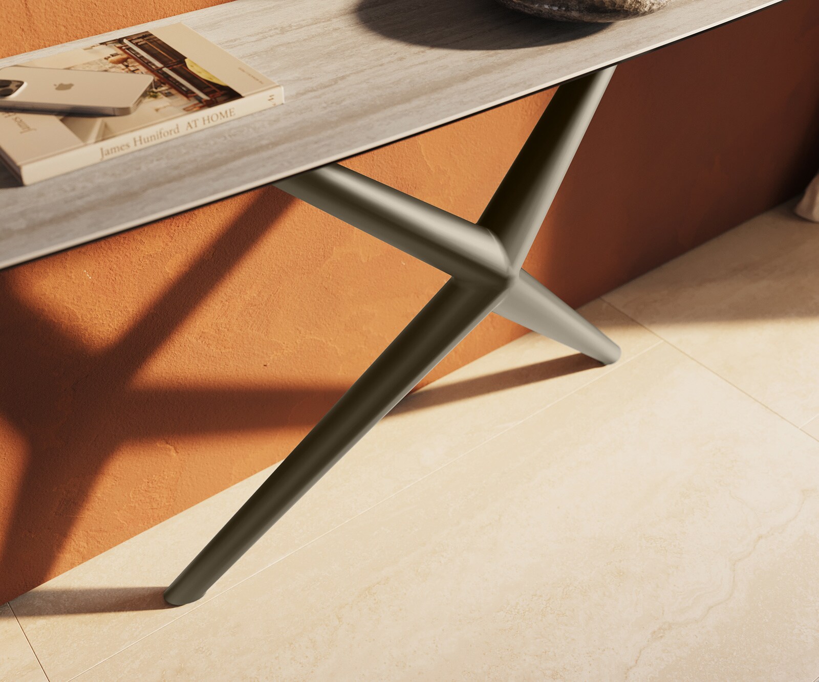 Console Edge forme bateau 180x40 cm Céramique Laminam® Travertino Bianco Creme-Weiß Estelo Métal Effektfinish Titan 6