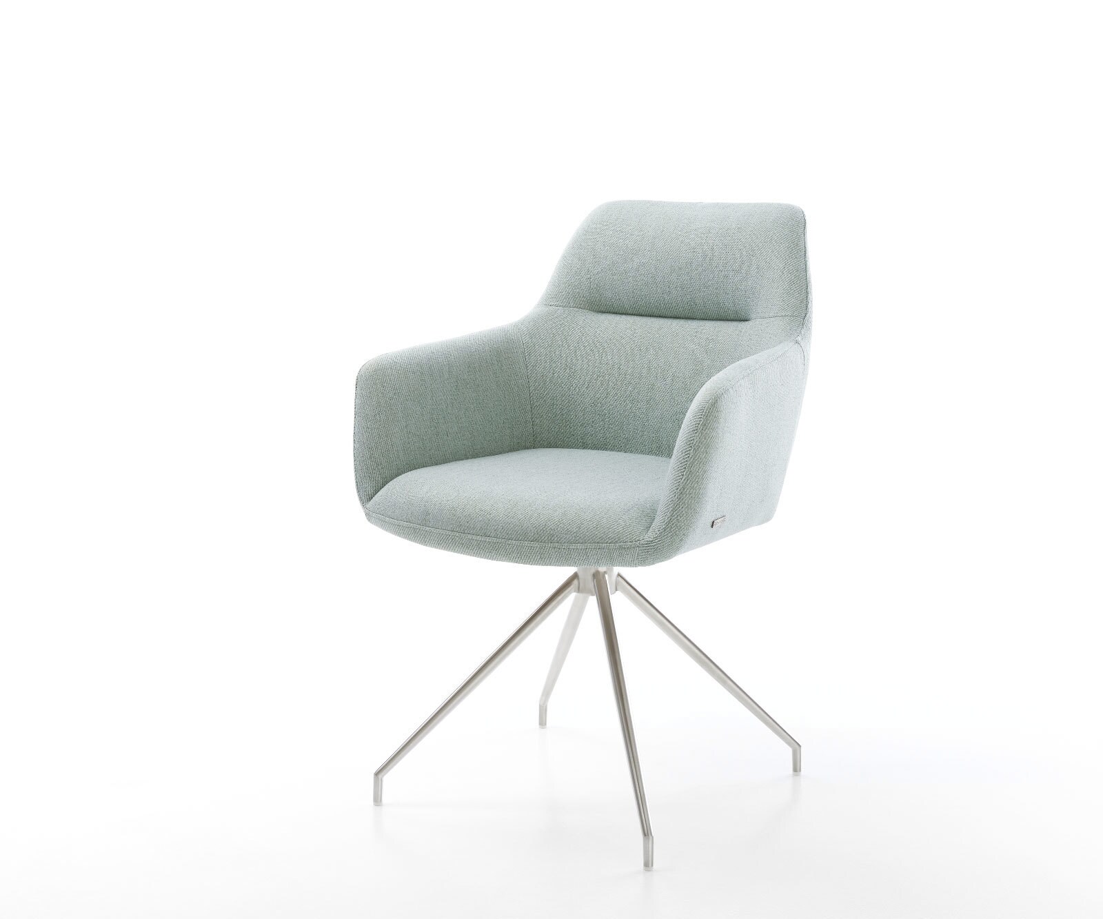 Chaise-de-salle-à-manger Pejo-Flex rayures Vert menthe pied croisé conique acier inoxydable brossé ressorts ensachés