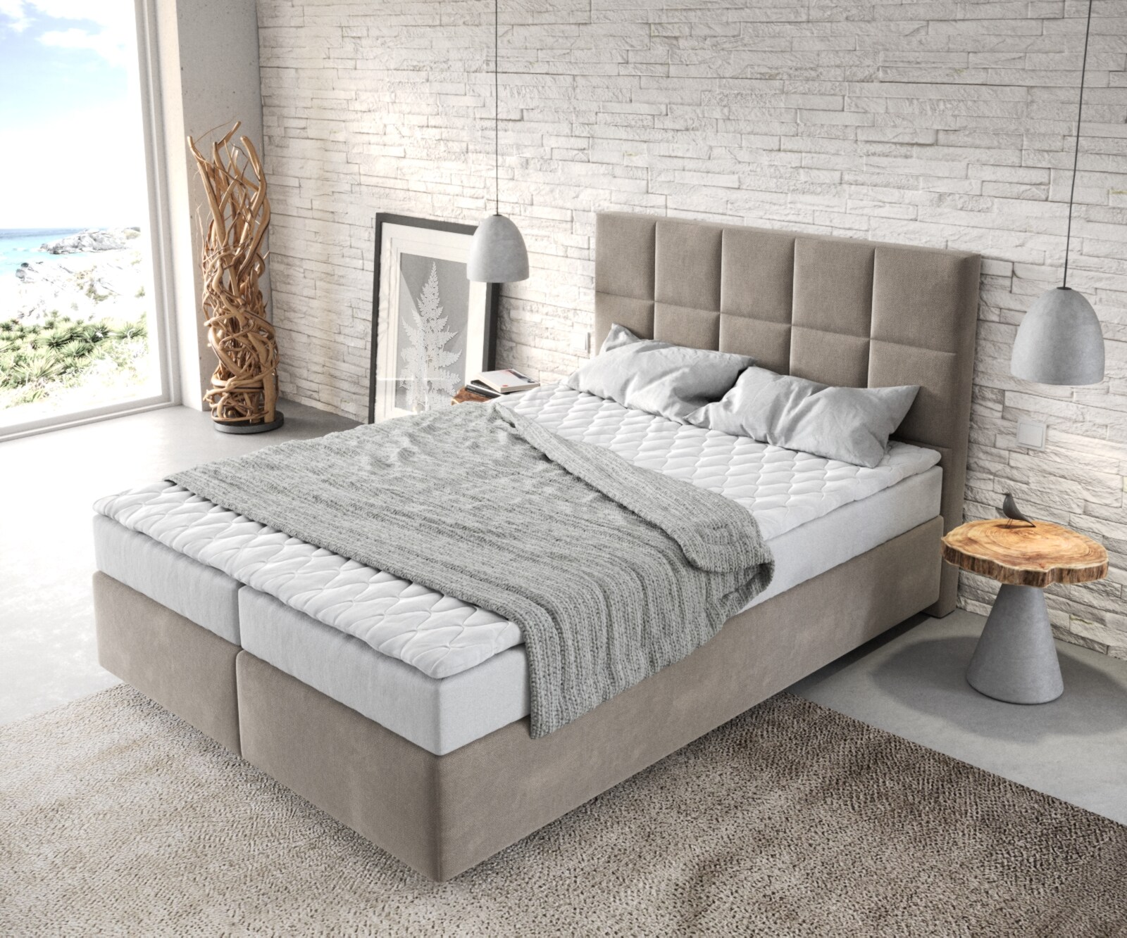 Lit à sommier tapissier Dream-Fine 140x200 Microfibre Beige 4