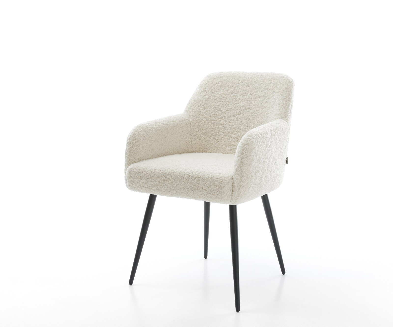 Chaise-de-salle-à-manger Greg-Flex tissu teddy beige 4 pieds coniques noir ressorts ensachés