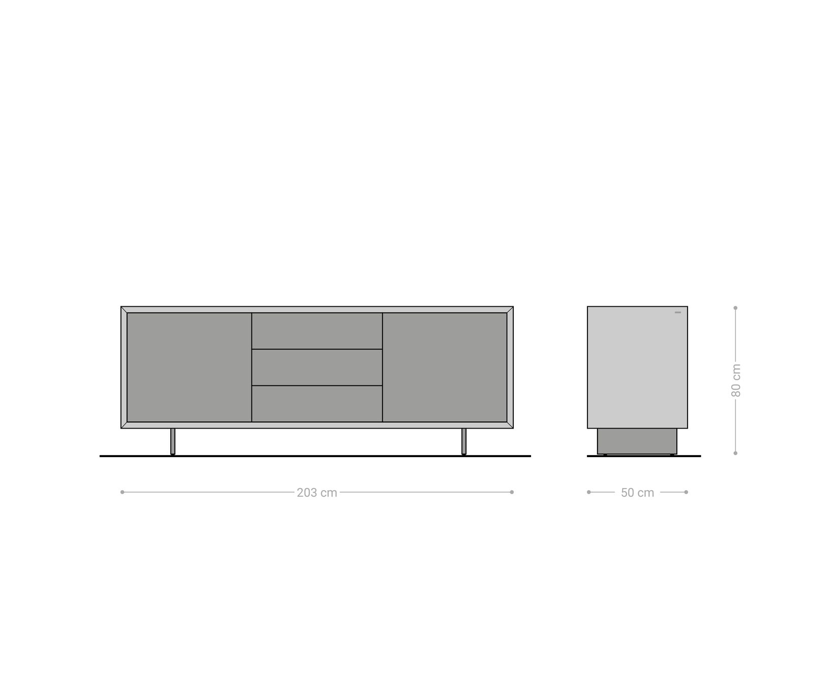 Buffet Yori 200 cm Or métallique 2 portes 3 tiroirs flottant Métal noir Céramique Laminam®Noir Desir Marron 8
