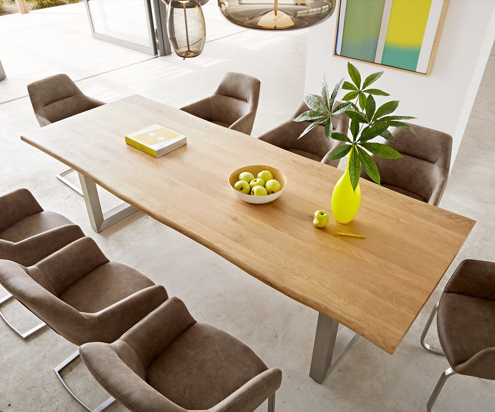 Table-à-manger Edge 260x100x2,5-3 chêne nature acier inoxydable large Live-Edge 3