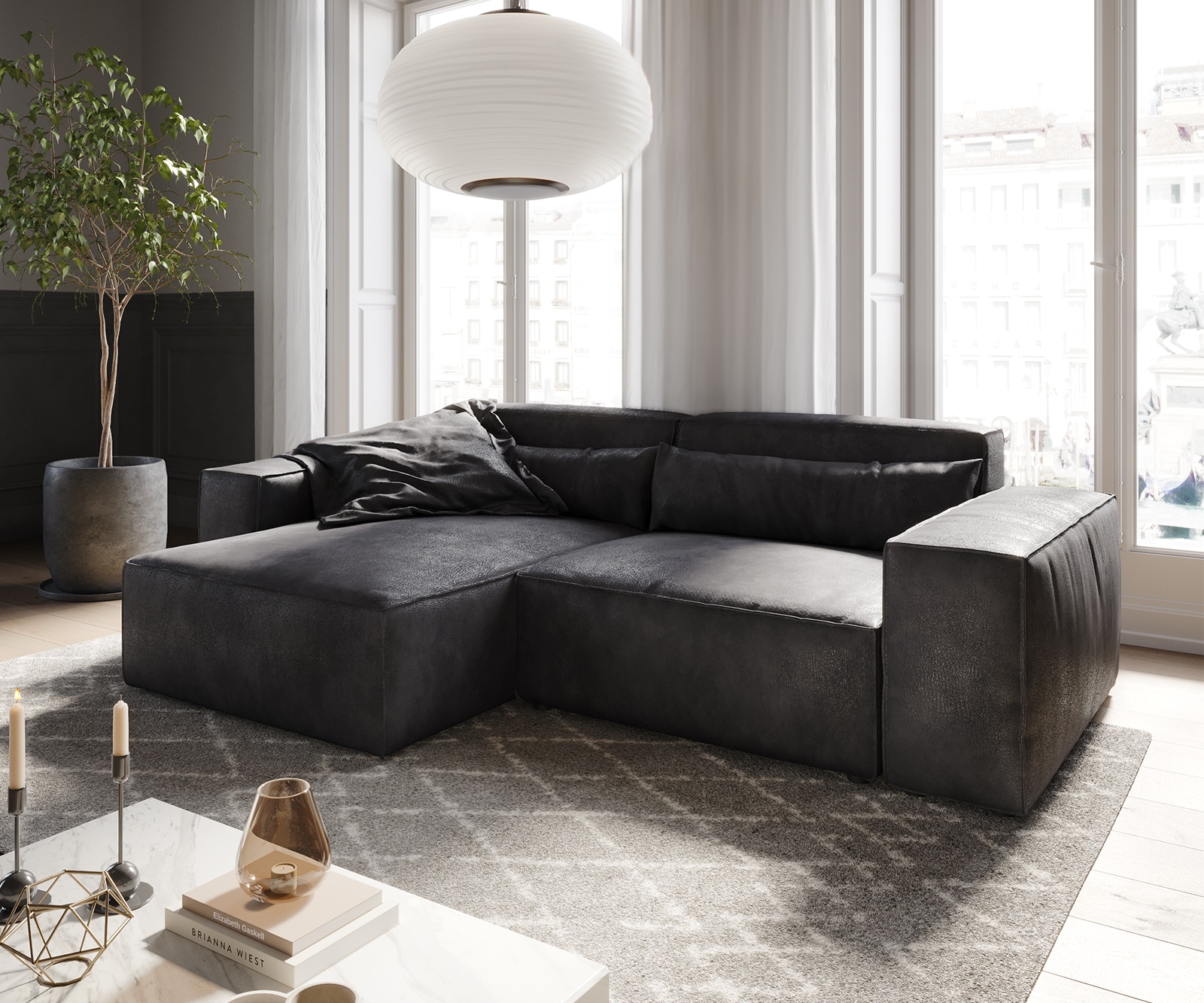 Canapé d'angle Sirpio 230x155 cm Cuir synthétique Vintage Anthracite Recamiere variable Canapé d'angle Sirpio 230x155 cm Cuir synthétique Vintage Anthracite Recamiere variable