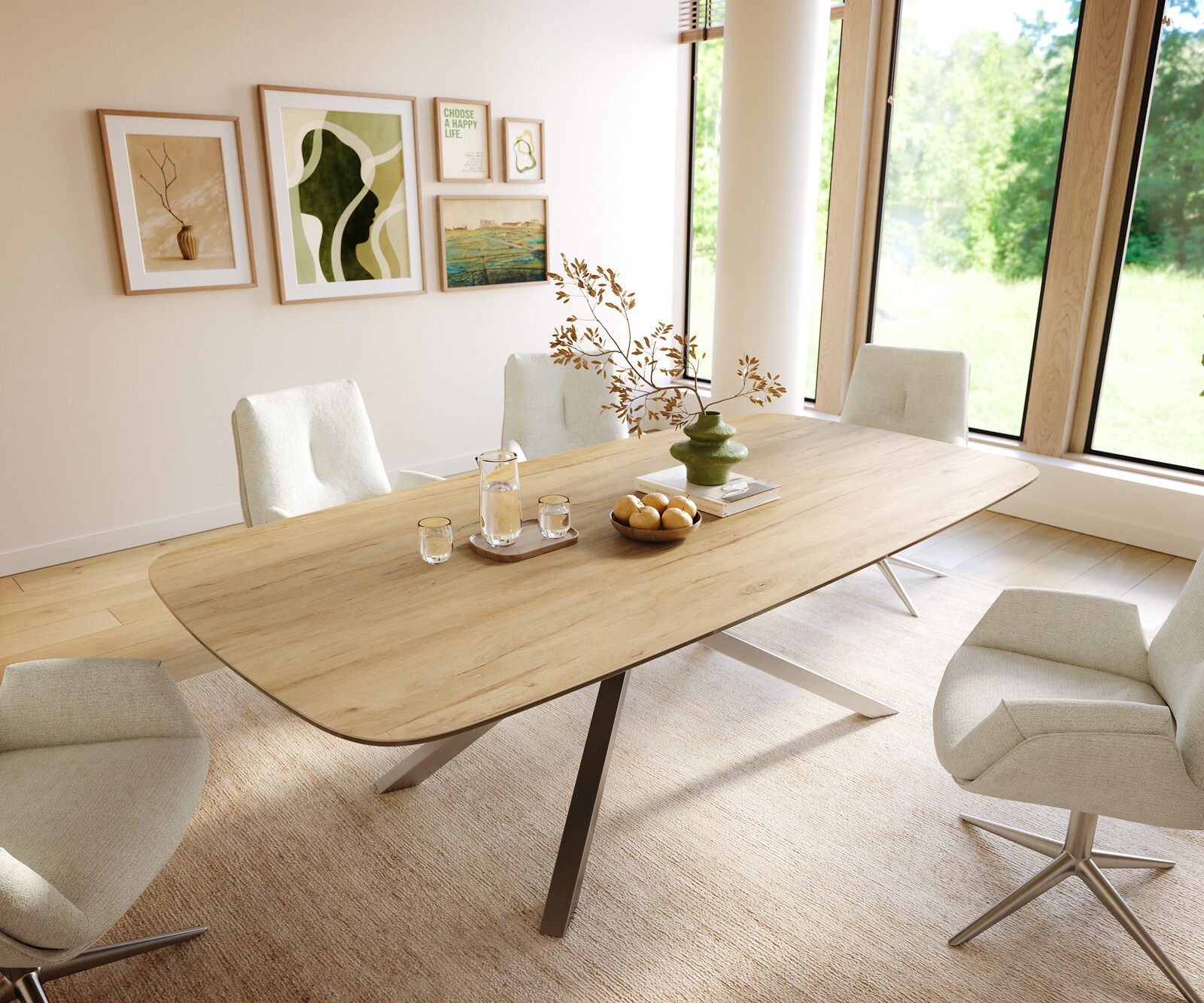 Table à manger Edge Boot 240x120 cm Céramique Laminam® Sabbia Eichefarbig piètement en croix Rectangle Acier inoxydable 1