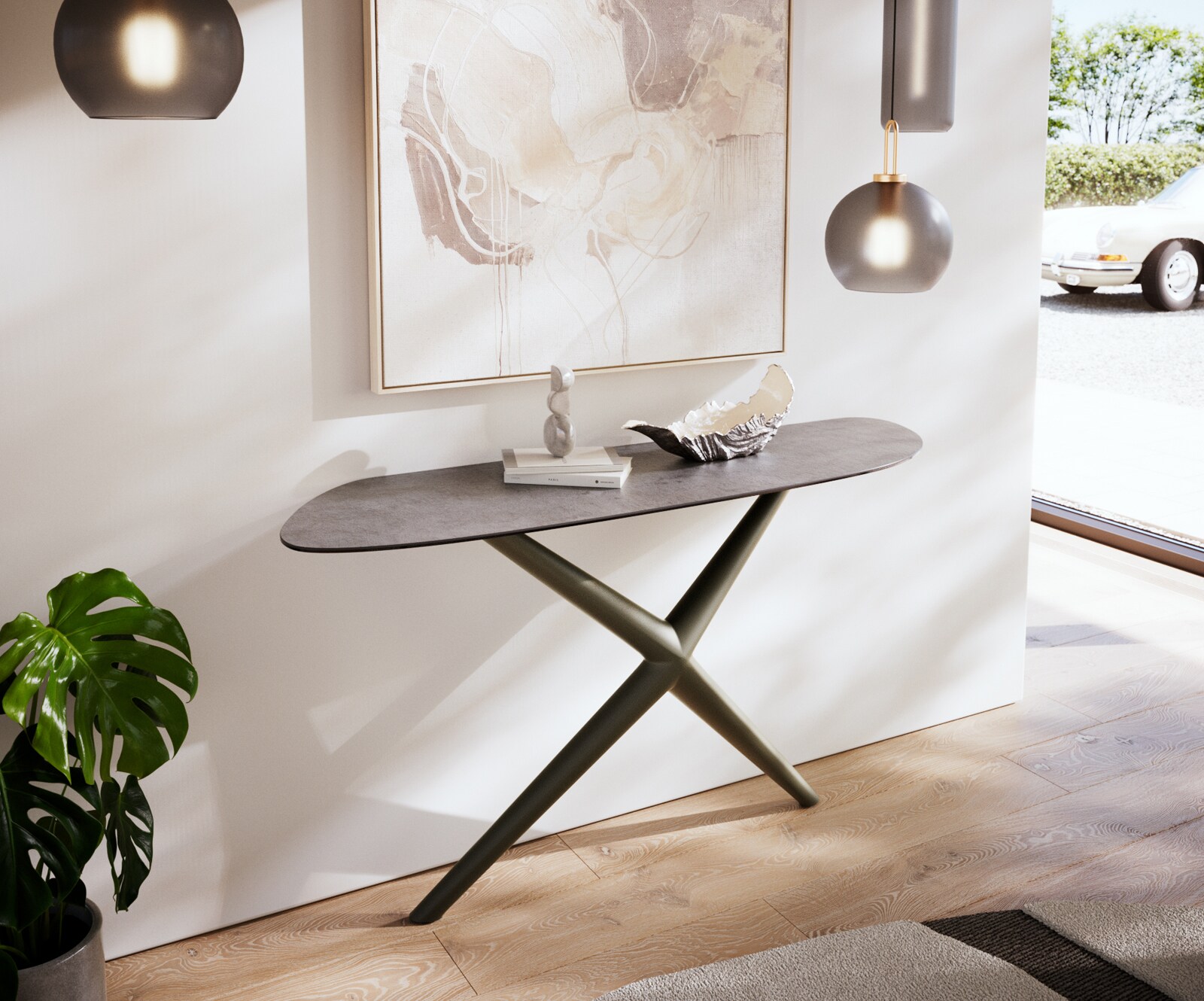 Table console Edge Organique 140x40 cm Céramique Béton Gris Estelo Métal Finition effet Titan 2