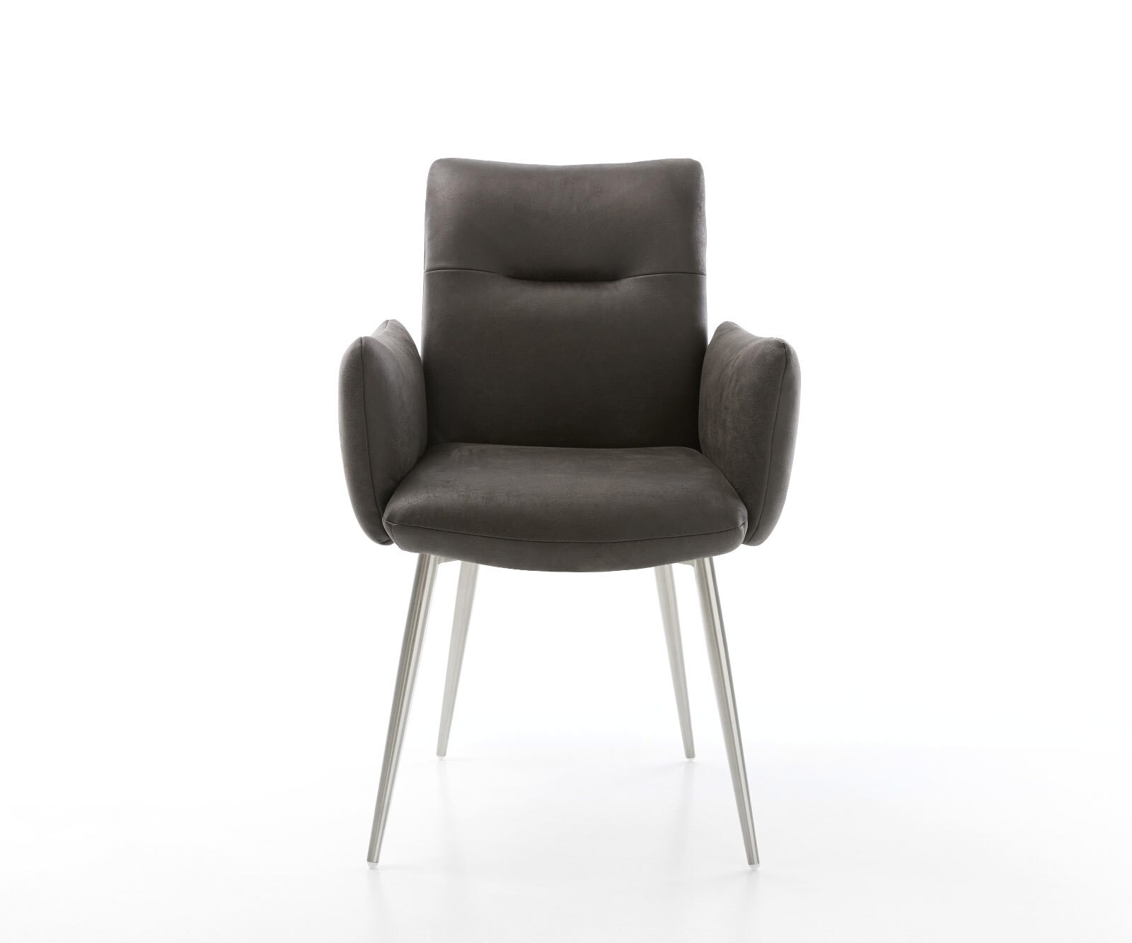 Chaise-de-salle-à-manger Jova-Flex avec accoudoirs microvelours anthracite vintage 4 pieds coniques acier inoxydable brossé ressorts ensachés 2