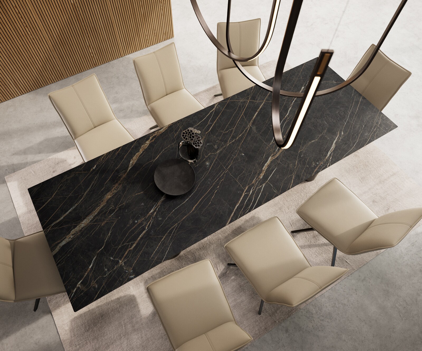 Table à manger Edge 300x100 Céramique Laminam®Noir Desir Marron Pilier Acier inoxydable Graphite 5