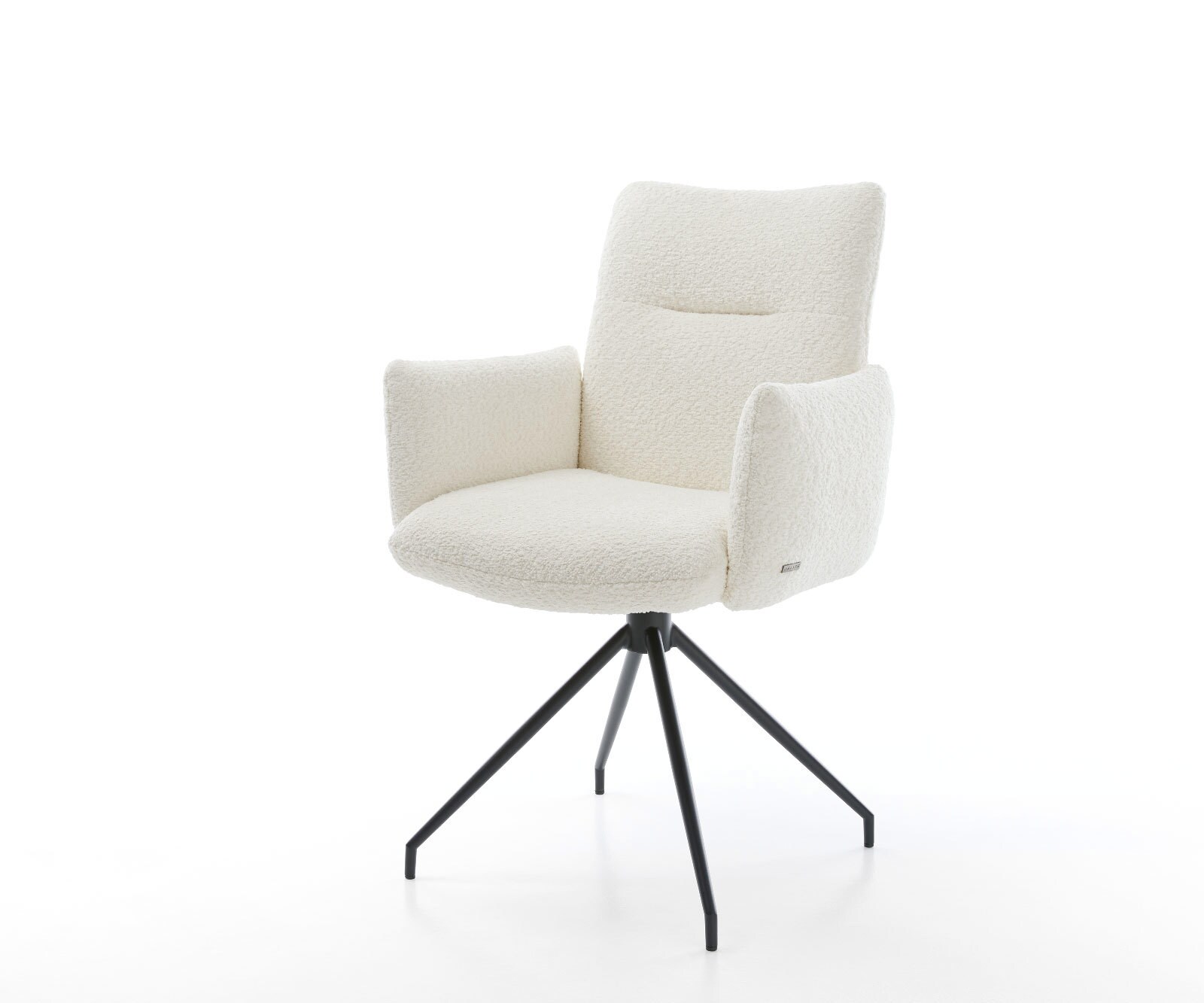 Chaise-pivotante Jova-Flex avec accoudoirs bouclé blanc pied croisé conique noir pivotement sur 180° ressorts ensachés