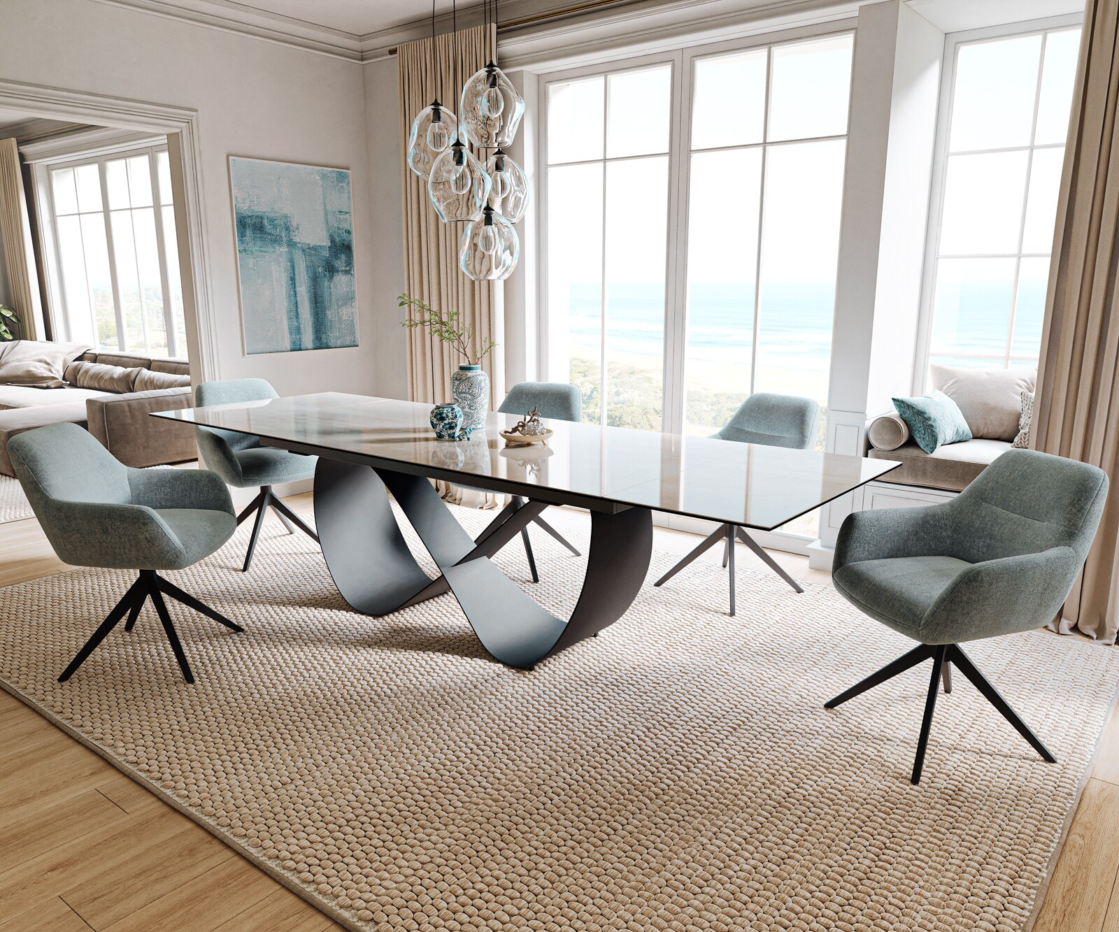 Table à manger extensible Edge 200-300x100 cm céramique Onyx Champagne Infinity métal noir 6