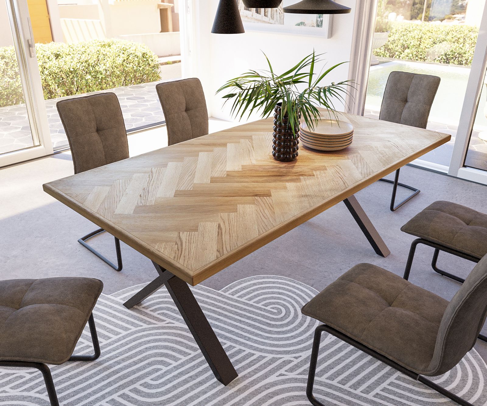 Plateau de table à manger Edge-Pure 200x100cm épaisseur 2/2cm Chêne Naturel Fishbone 3
