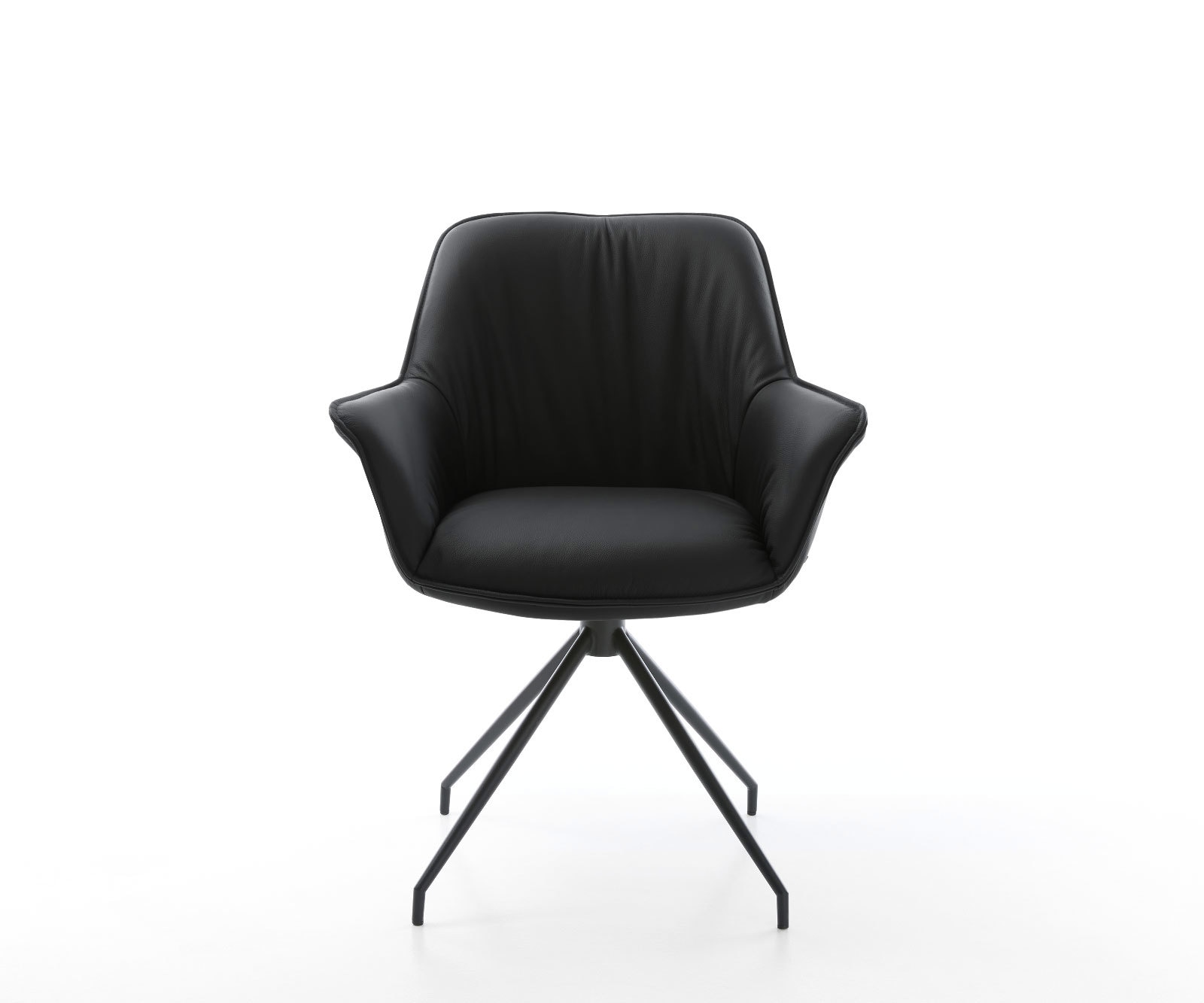 Chaise-de-salle-à-manger Keila-Flex avec accoudoirs cuir de vache noir pied croisé conique noir 2 Chaise-de-salle-à-manger Keila-Flex avec accoudoirs cuir de vache noir pied croisé conique noir 2