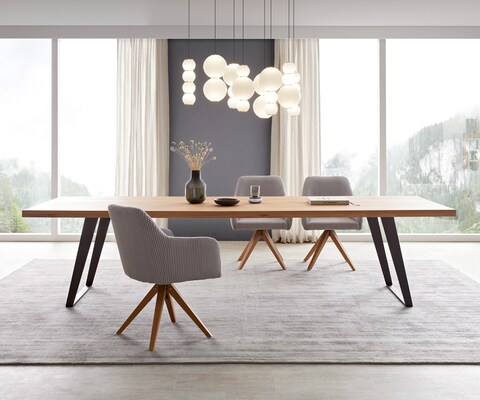 Table à manger Edge 300x100 chêne nature métal inclinée noir