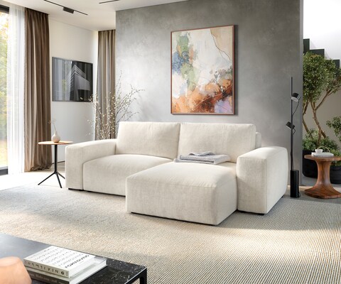Canapé d'angle Lanzo 230x155 cm Tissu texturé doux Beige Méridienne modulable
