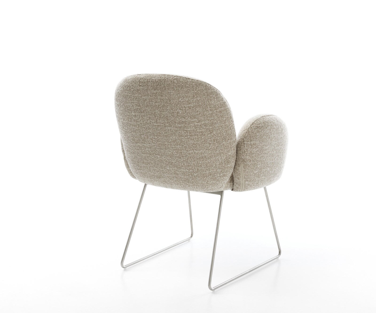 Chaise-de-salle-à-manger Nube-Flex avec accoudoirs tissu tissé doux beige pied trapèze acier inoxydable resorts ensachés 5