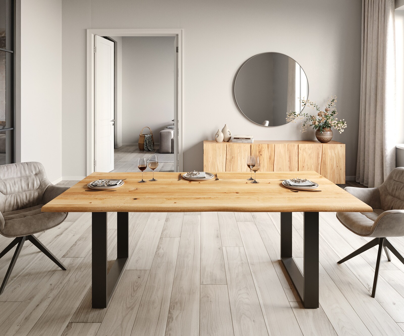 Table à manger Edge 200x100x2,5-3 chêne nature patin noir Live-Edge 1