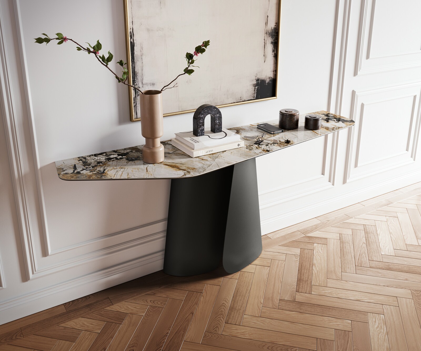 Console Edge Polygonal 180x50 cm Céramique Patagonia Poliert Livos Métal Noir 1