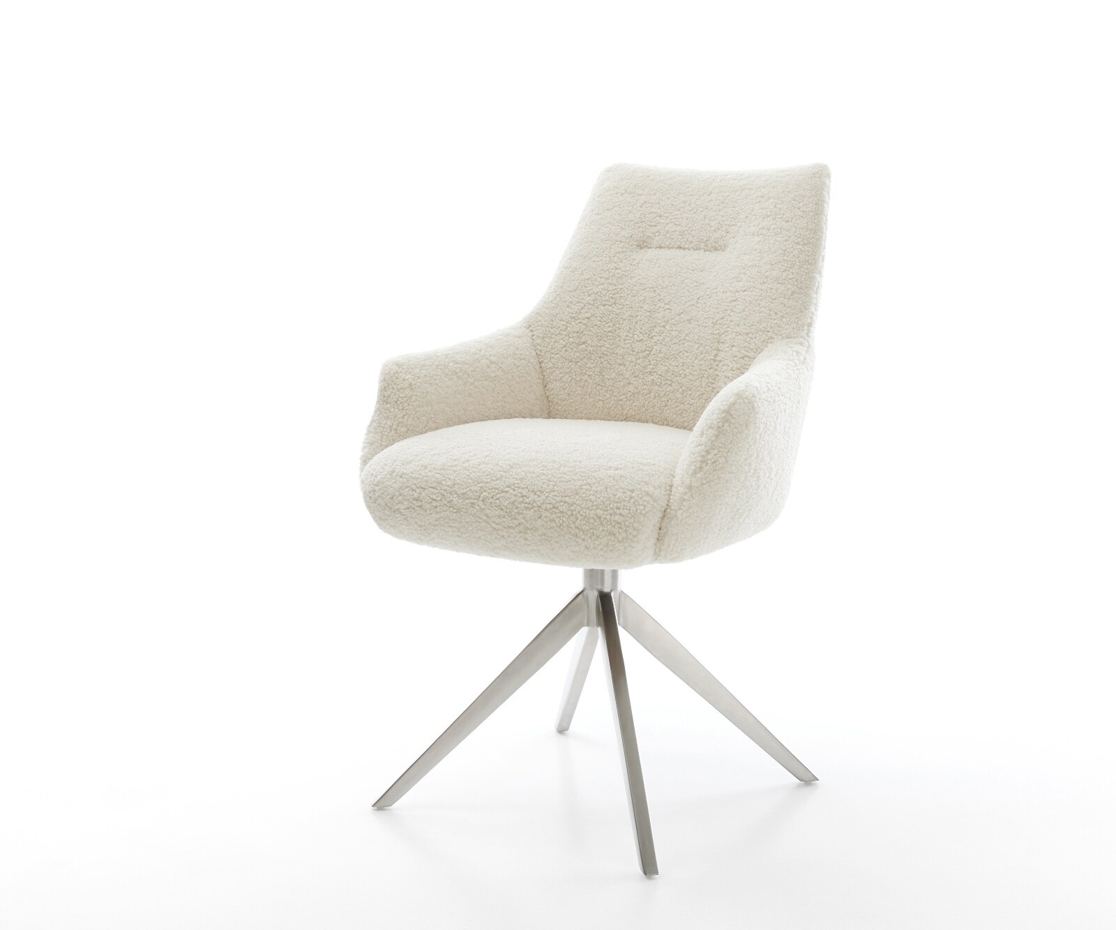 Chaise-pivotante Alja-Flex avec accoudoirs tissu teddy beige pied croisé large acier inoxydable pivotement sur 360° fonction bascule resorts ensachés 1