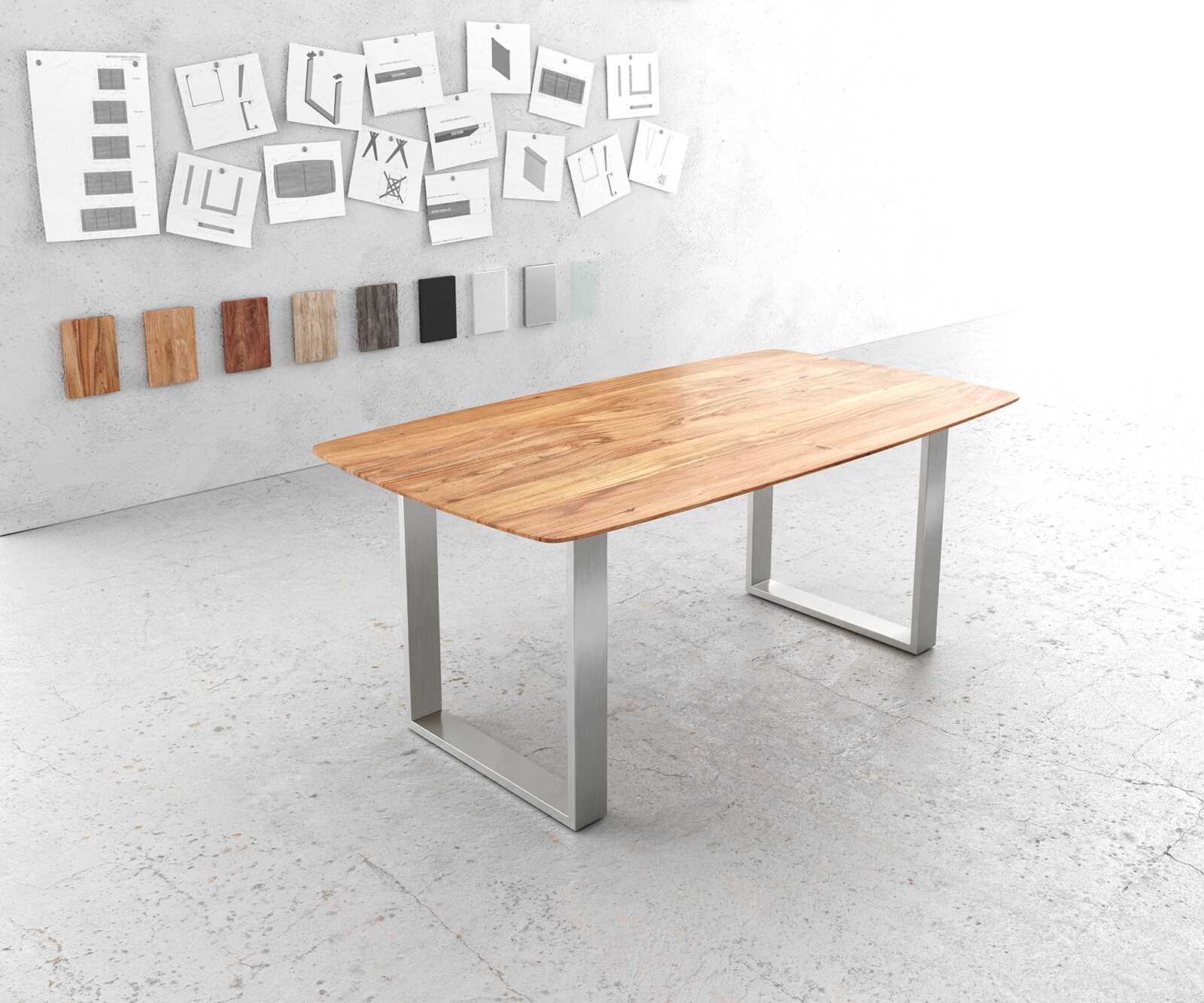 Table à manger Edge Boot 180x90 acacia naturel acier inoxydable small Bord suisse