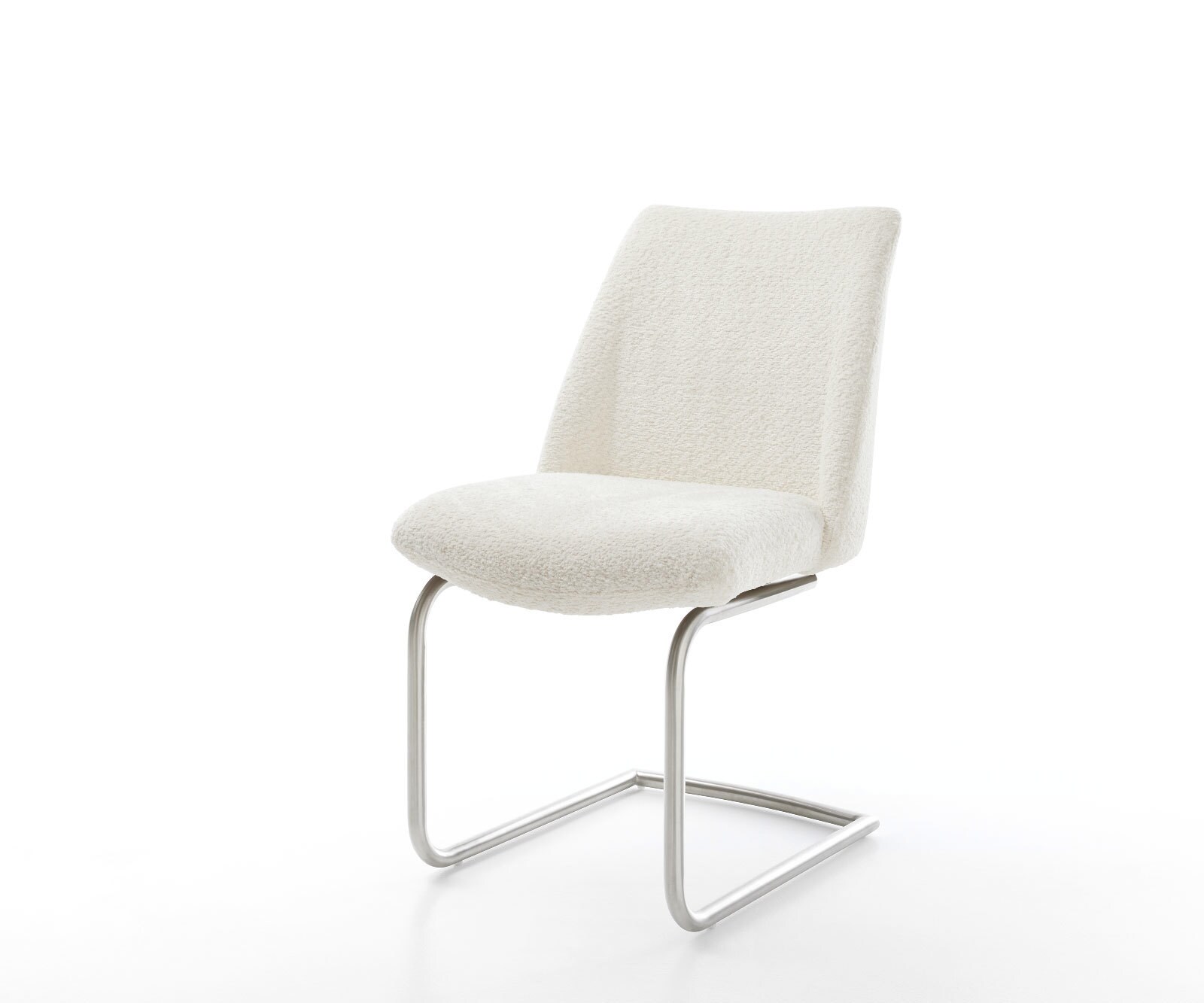 Cantilever Elso-Flex bouclé blanc pied cantilever rond acier inoxydable brossé ressorts ensachés