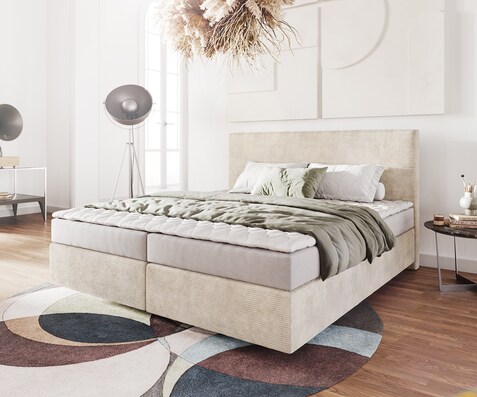 Lit-à-sommier-tapissier Dream-Well 180x200 cm Velours côtelé Beige avec matelas et surmatelas