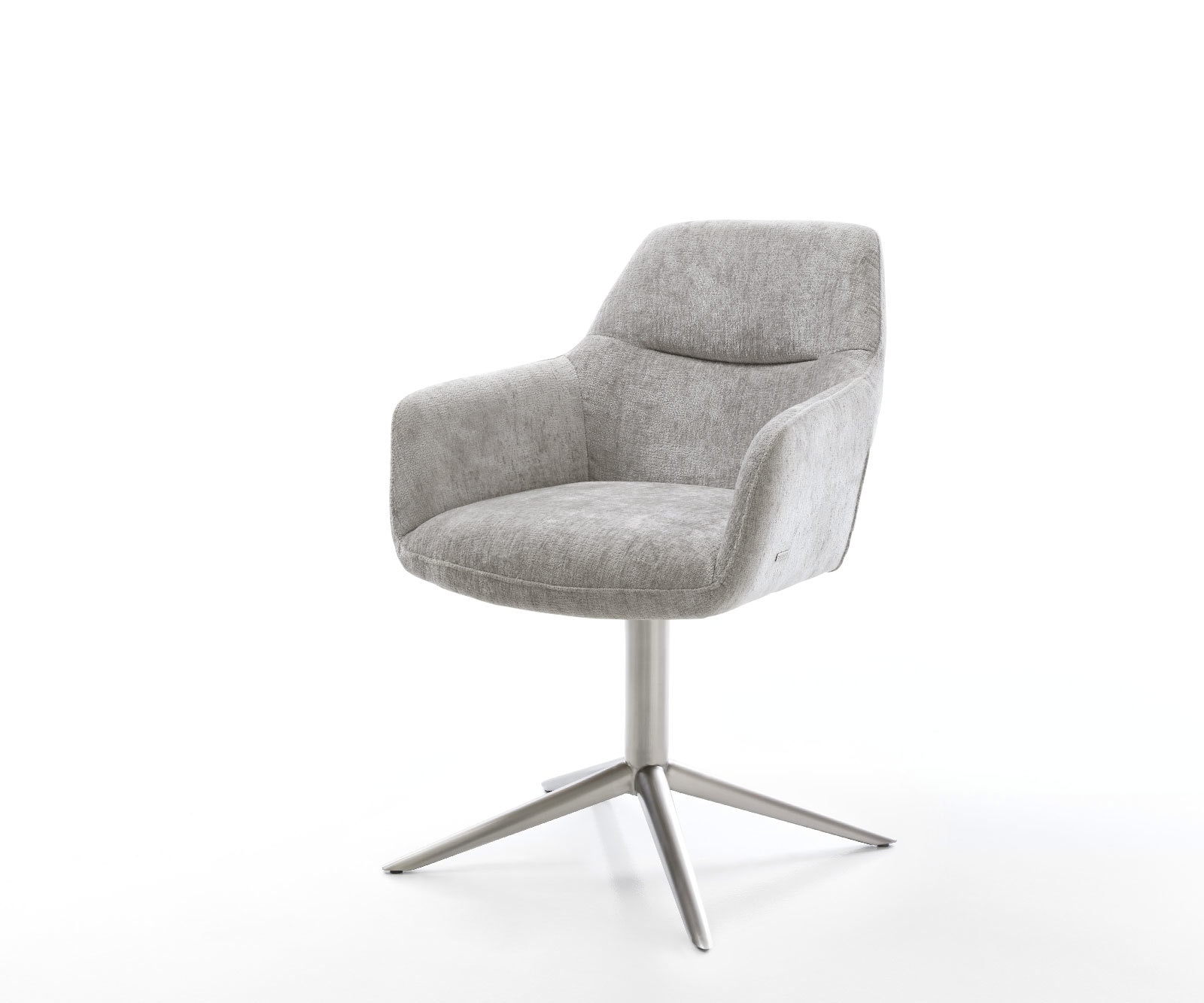 Chaise-pivotante Pejo-Flex chenille gris argenté pied de chaise 4 branches acier inoxydable brossé pivotement sur 360° fonction bascule ressorts ensachés 1