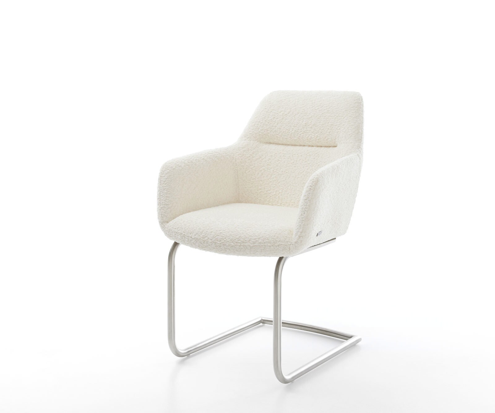 Cantilever Pejo-Flex bouclé blanc pied cantilever rond acier inoxydable brossé ressorts ensachés