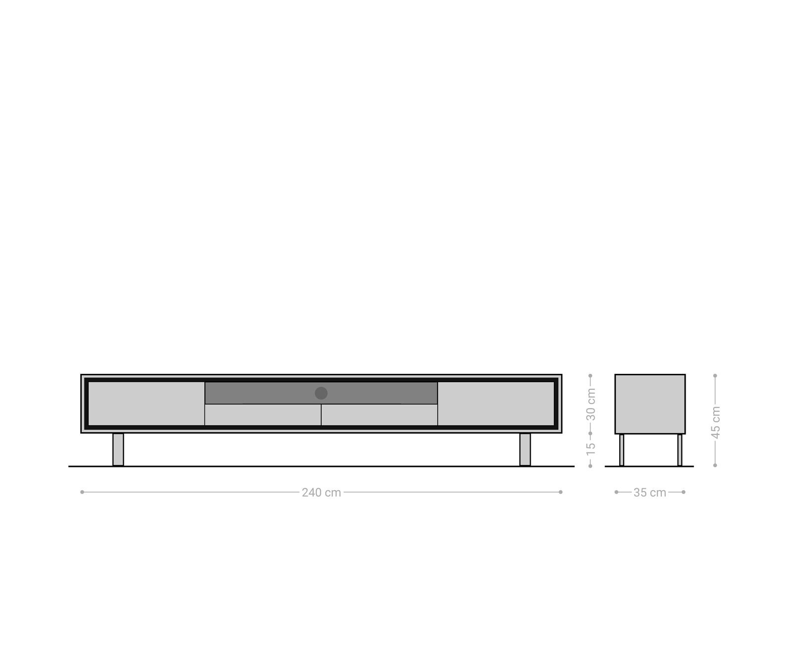 Meuble-TV Stonegrace 240 cm Chêne naturel 2 portes 2 tiroirs 1 compartiment Pied carré inoxydable brossé 7