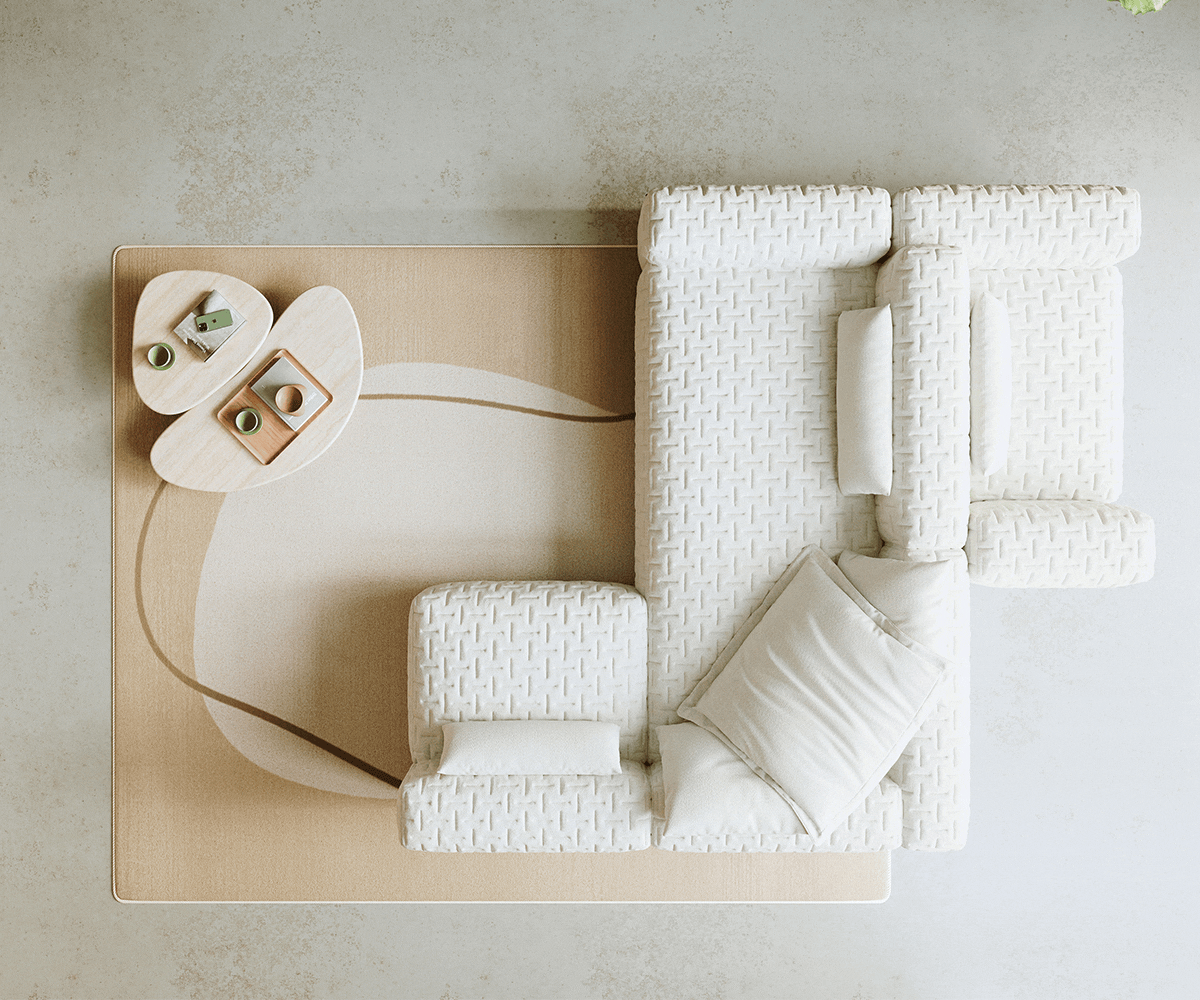 Canapé panoramique Freestyle 360x290 cm Bouclé doux Beige matelassé 5