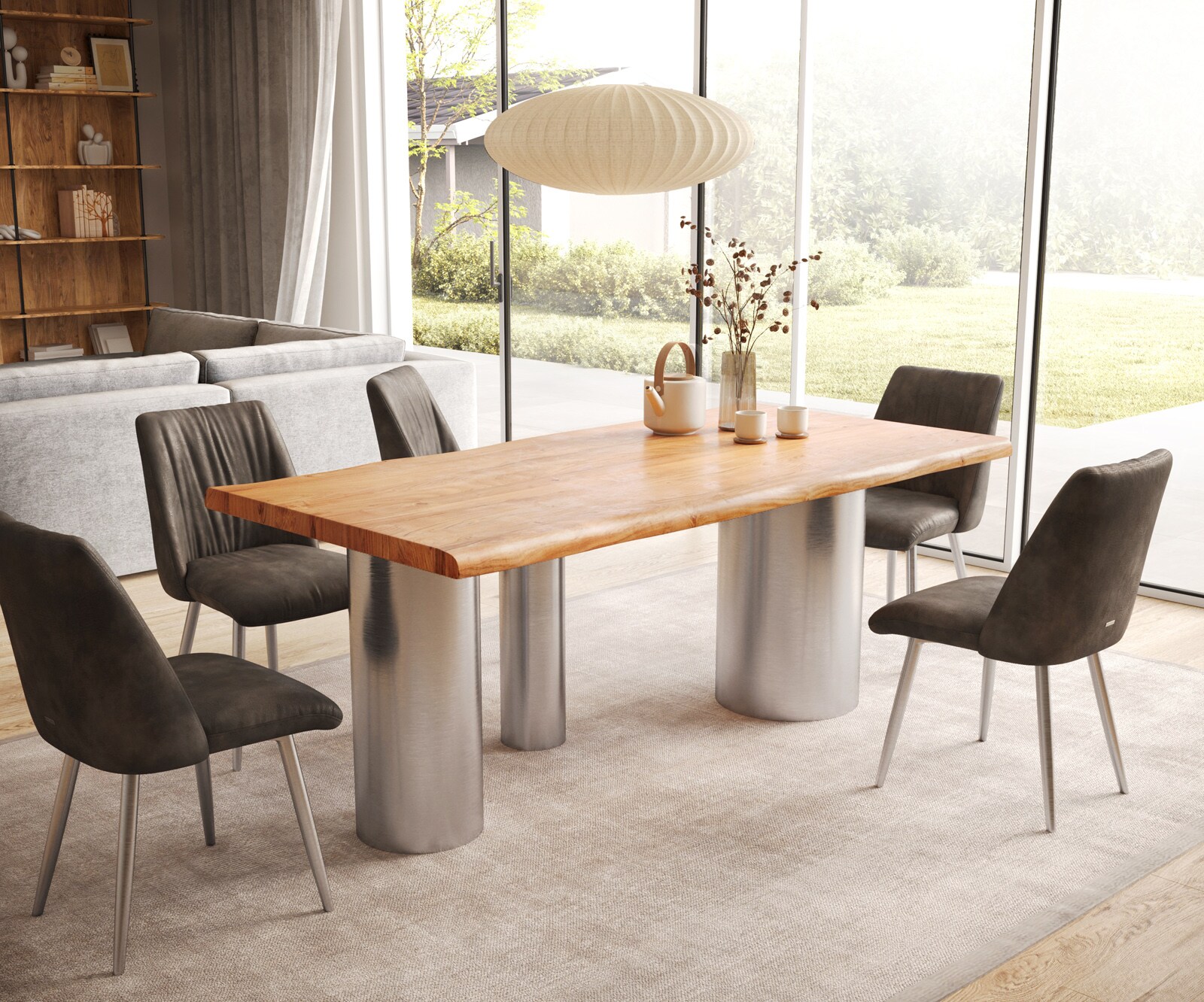 Table à manger Edge 200x100 XL acacia naturee Troa acier inoxydable brossé Live-Edge 6