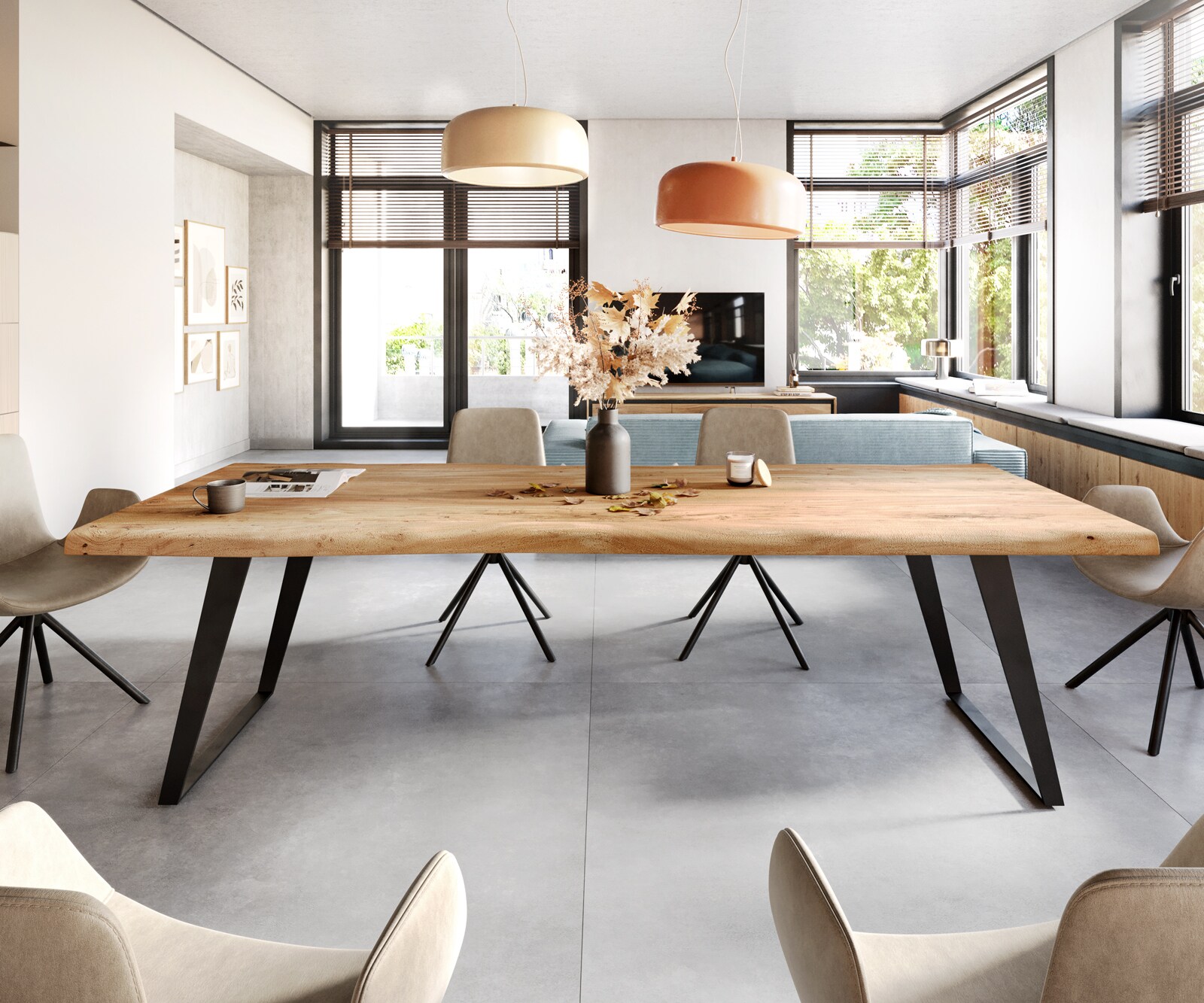 Table-à-manger Edge 260x100 XL acacia nature métal incliné Live-Edge 2