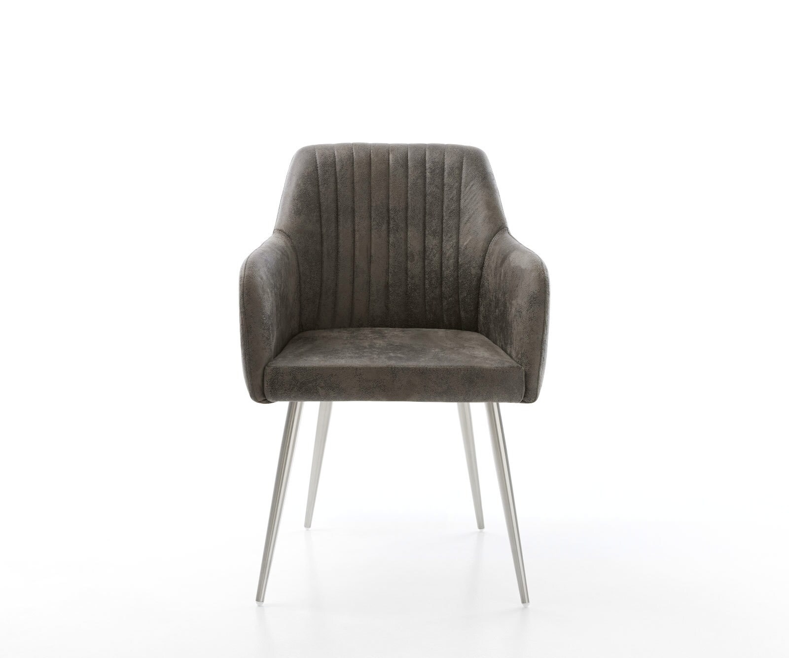 Chaise-de-salle-à-manger Greg-Flex microvelours gris antique 4 pieds coniques acier inoxydable brossé ressorts ensachés 1 Chaise-de-salle-à-manger Greg-Flex microvelours gris antique 4 pieds coniques acier inoxydable brossé ressorts ensachés 1