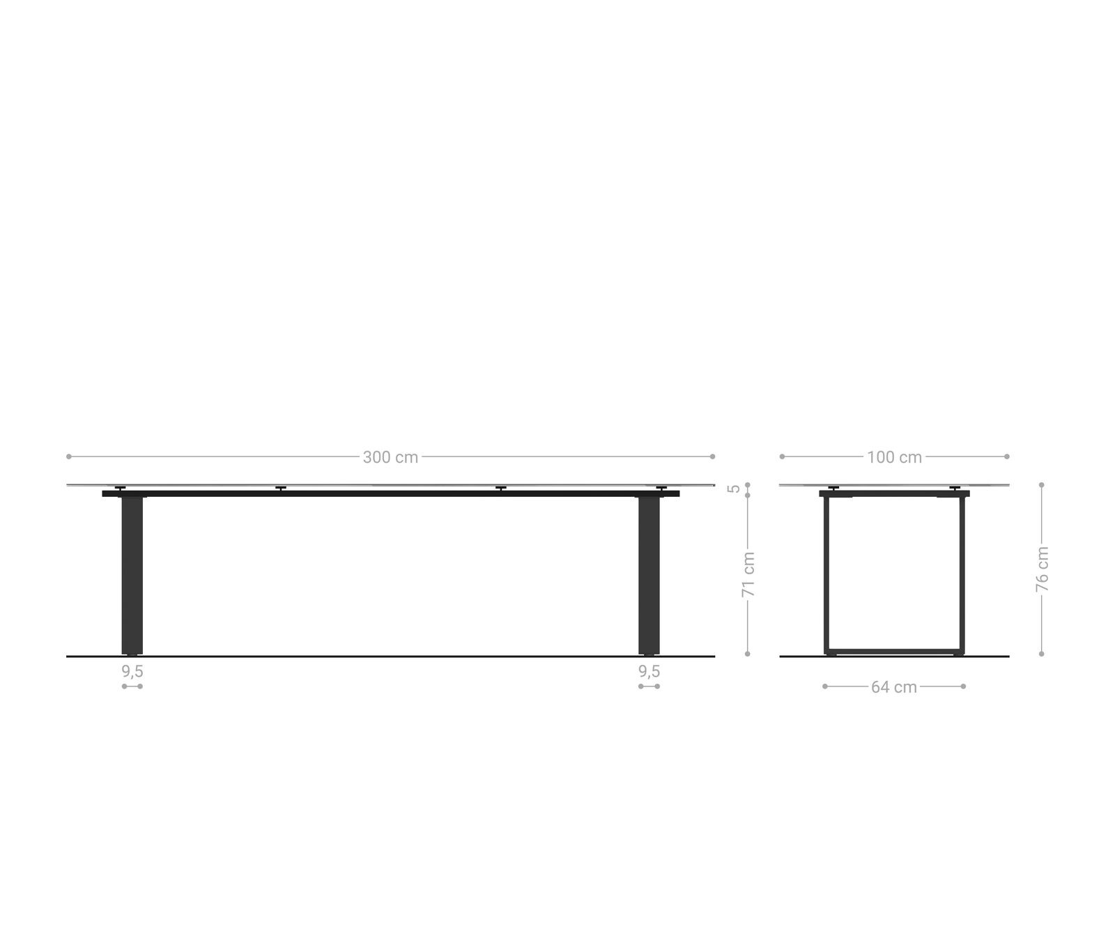 Table-à-manger Edge 300x100 céramique Laminam® noir desir brun inox étroit 6