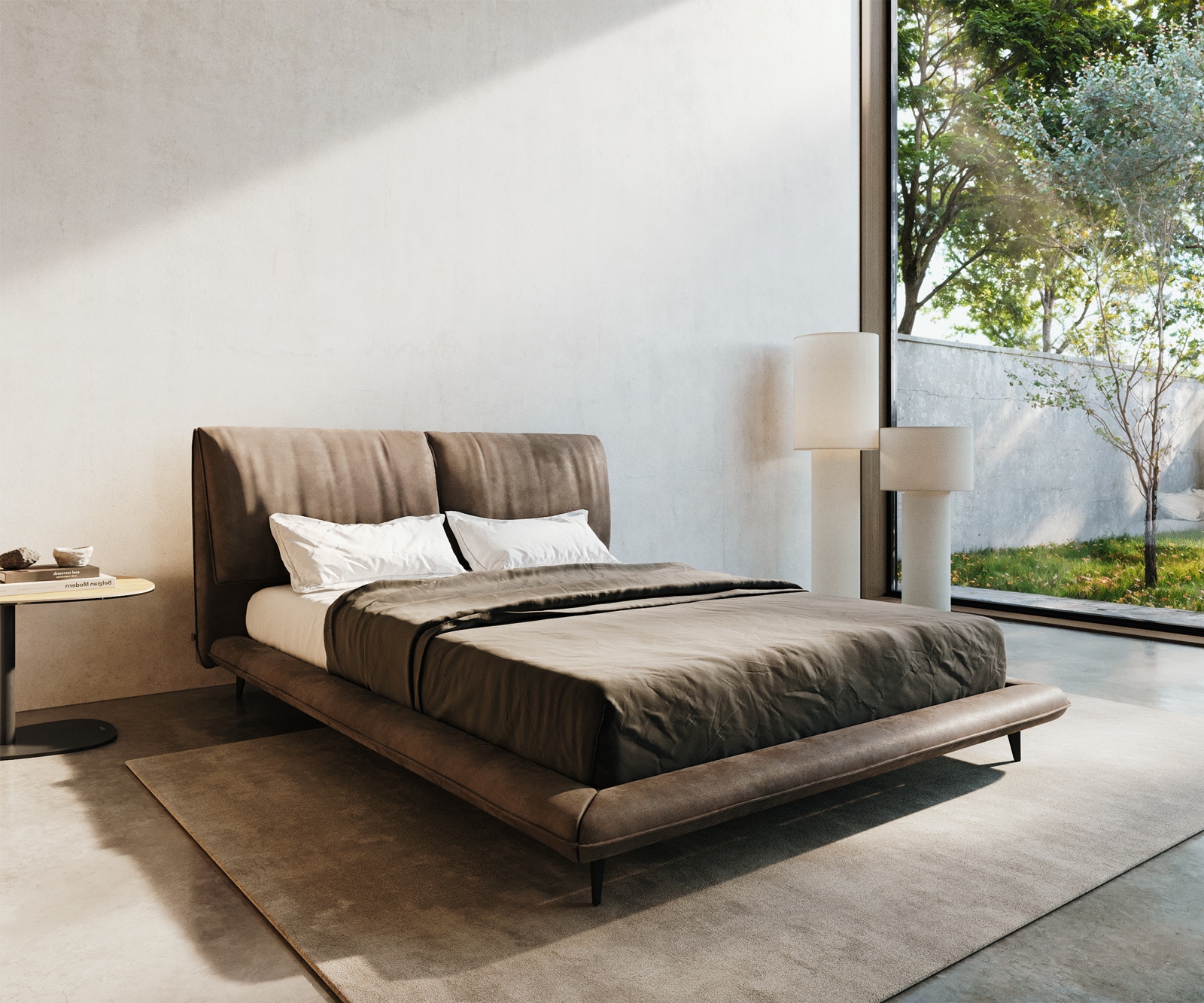 Sommier rembourré Cusino 140x200 cm microfibre taupe vintage Sommier rembourré Cusino 140x200 cm microfibre taupe vintage