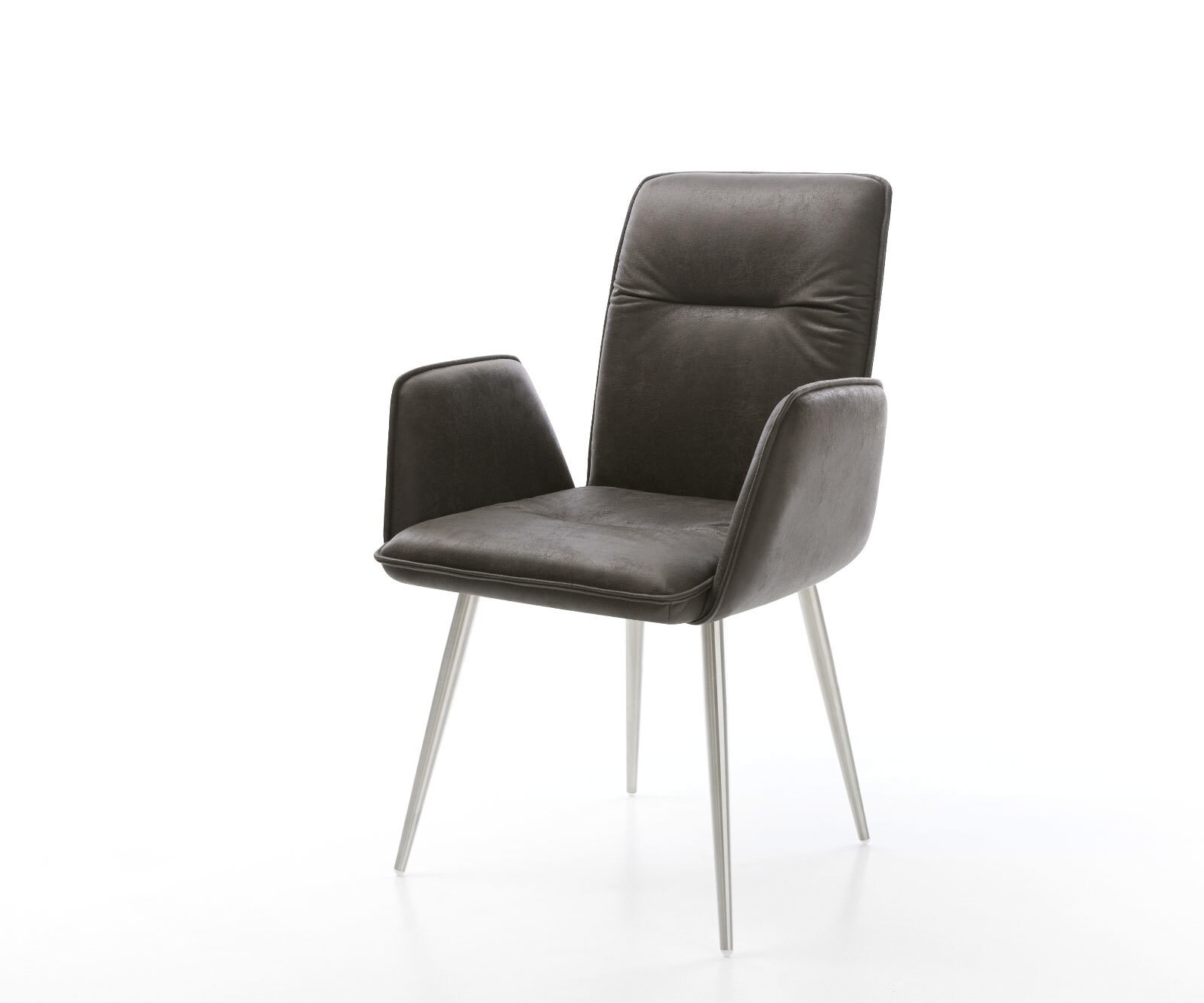 Chaise-de-salle-à-manger Vinja-Flex microvelours anthracite vintage 4 pieds coniques acier inoxydable brossé
