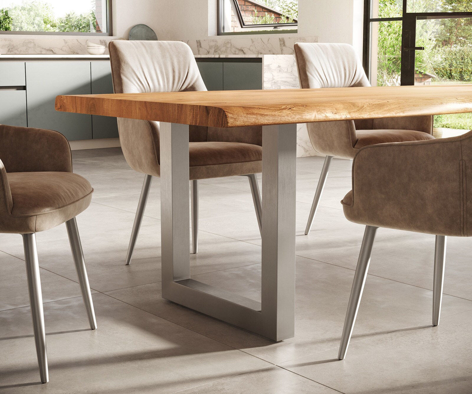 Table-à-manger Edge 300x100 XL acacia nature acier inoxydable large Live-Edge 5