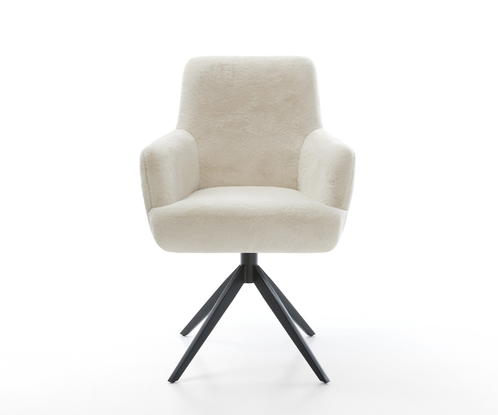 Chaise-pivotante Heira-Flex avec accoudoirs peluche crème-blanc pied croisé large noir pivotement sur 360° fonction bascule resorts ensachés 2